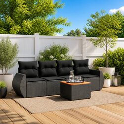 5 Piece Garden Sofa Set Outdoor Patio Furniture Black Poly Rattan Cushioned