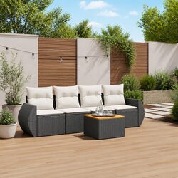 5 Piece Outdoor Garden Sofa Set with Storage Cushions Black Poly Rattan