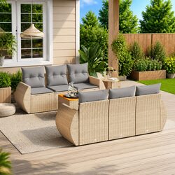 Outdoor Garden Sofa Set 7 Piece Patio Furniture with Cushions Storage Beige