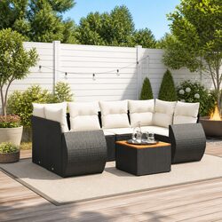 Garden Sofa Set 7 Piece Outdoor Furniture Patio Black Poly Rattan with Cushions
