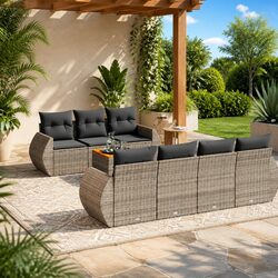 Garden Sofa Set 8 Piece Outdoor Furniture Grey Poly Rattan Modular Patio Seating