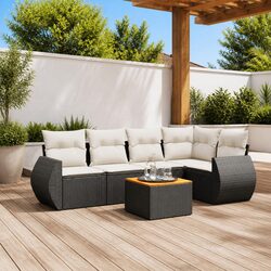 Garden Sofa Set 6 Piece Outdoor Furniture Black Poly Rattan Modular Patio