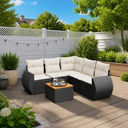 Garden Sofa Set 6 Piece Outdoor Furniture Patio Black Poly Rattan with Cushions