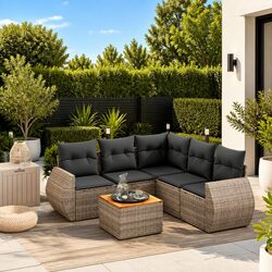 6 Piece Outdoor Garden Sofa Set with Storage Cushions Grey Rattan Patio