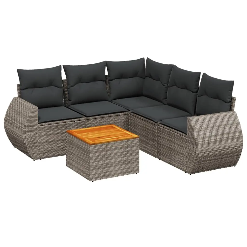 6 Piece Outdoor Garden Sofa Set with Storage Cushions Grey Rattan Patio