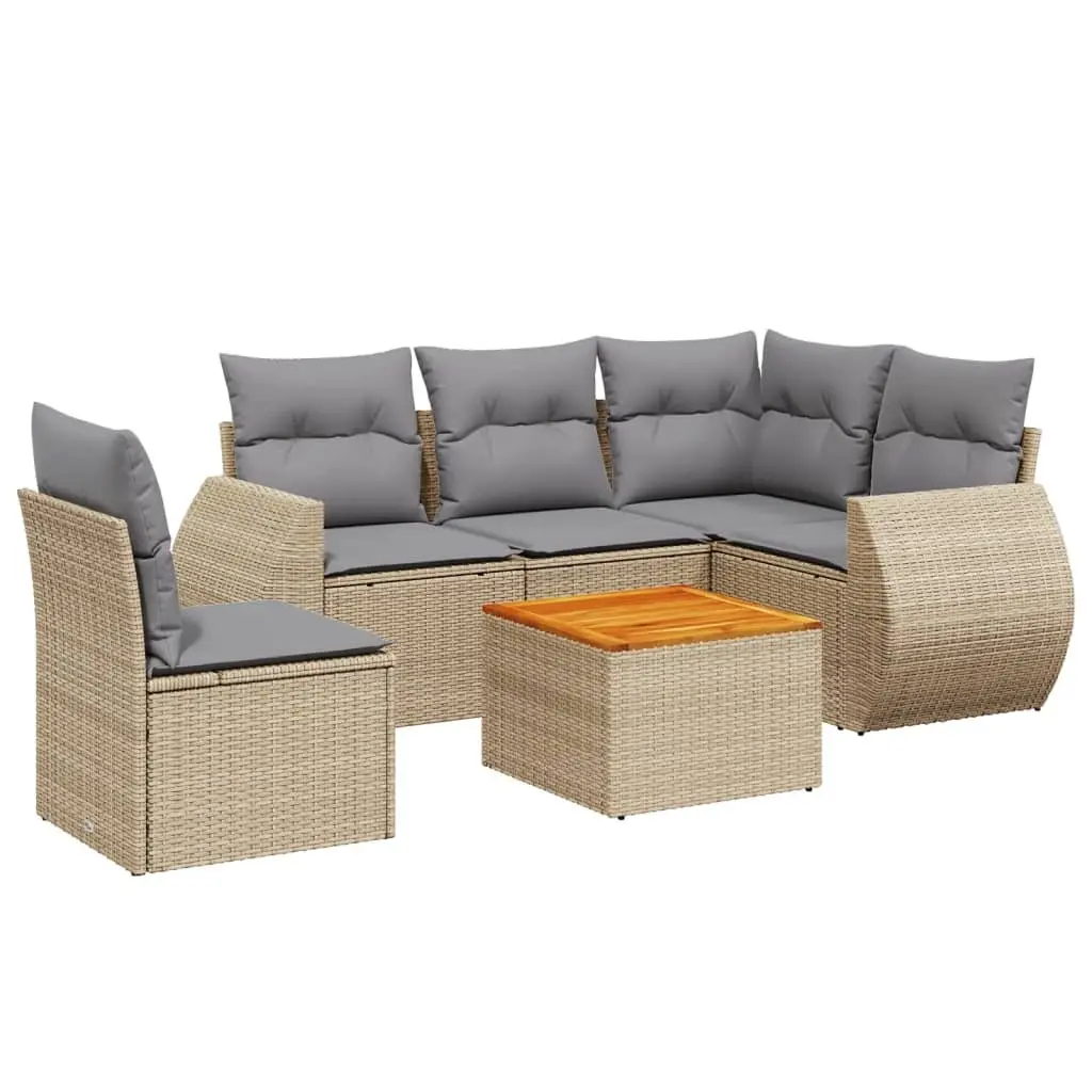 6 Piece Garden Sofa Set with Cushions Beige Poly Rattan Patio Furniture