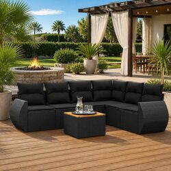 Garden Sofa Set 7 Piece Outdoor Furniture Patio Seating with Cushions Black