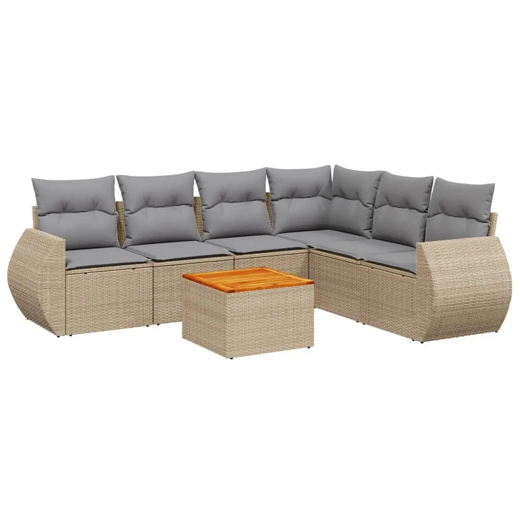 7 Piece Garden Sofa Set Outdoor Furniture Beige PE Rattan with Cushions