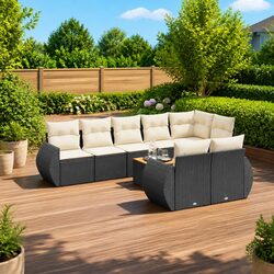 Garden Sofa Set 9 Piece Outdoor Patio Furniture Black Poly Rattan Modular