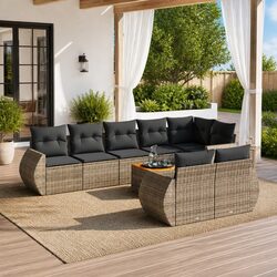 Garden Sofa Set 9 Piece Outdoor Furniture Grey Poly Rattan Modular Patio Seating