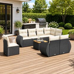 Garden Sofa Set 9 Piece Outdoor Furniture Black Poly Rattan Modular Patio