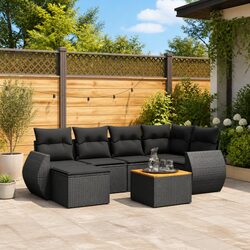 7 Piece Garden Sofa Set with Storage Cushions Black Outdoor Patio Furniture