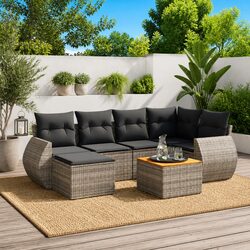 7 Piece Garden Sofa Set with Storage Cushions Grey Outdoor Patio Furniture