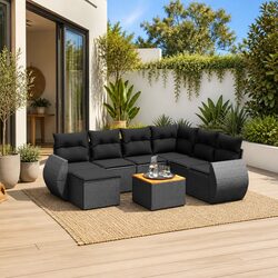 Garden Sofa Set 8 Piece Outdoor Furniture Patio Seating Black Poly Rattan with