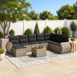 9 Piece Grey Garden Sofa Set Outdoor Patio Furniture Poly Rattan Modular Seating