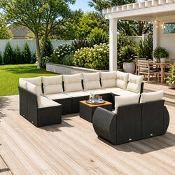 Garden Sofa Set 10 Piece Outdoor Furniture Black Poly Rattan Patio Seating