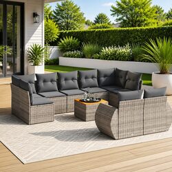 Garden Sofa Set 10 Piece Outdoor Furniture Patio Seating Grey Rattan with