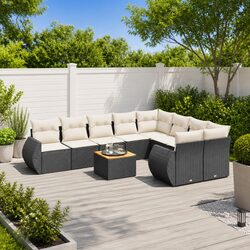 10 Piece Garden Sofa Set Outdoor Furniture Backyard Patio Black Poly Rattan