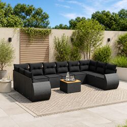 Garden Sofa Set 11 Piece Outdoor Furniture Patio Seating Black with Cushions