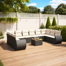 Garden Sofa Set 11 Piece Outdoor Furniture Black Poly Rattan Modular Patio