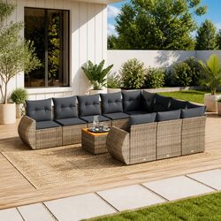 Garden Sofa Set 11 Piece Outdoor Furniture Grey Poly Rattan Modular Patio