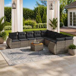 Garden Sofa Set 11 Piece Outdoor Furniture Grey Poly Rattan Modular Patio