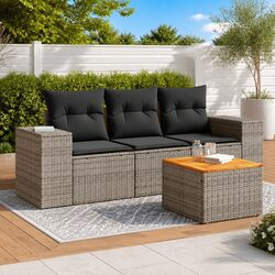 Garden Sofa Set 4 Piece Outdoor Furniture Grey Poly Rattan Modular Patio Seating