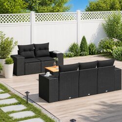 Garden Sofa Set 6 Piece Outdoor Furniture Black Poly Rattan Modular Patio