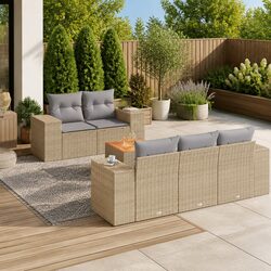 Garden Sofa Set 6 Piece Outdoor Furniture Beige Poly Rattan Cushions Modular
