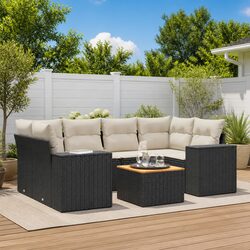 Outdoor Garden Sofa Set 7 Piece with Storage Cushions Black Poly Rattan Patio