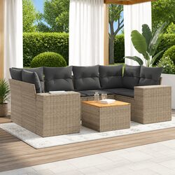 Garden Sofa Set 7 Piece Outdoor Furniture Patio Beige Poly Rattan with Cushions