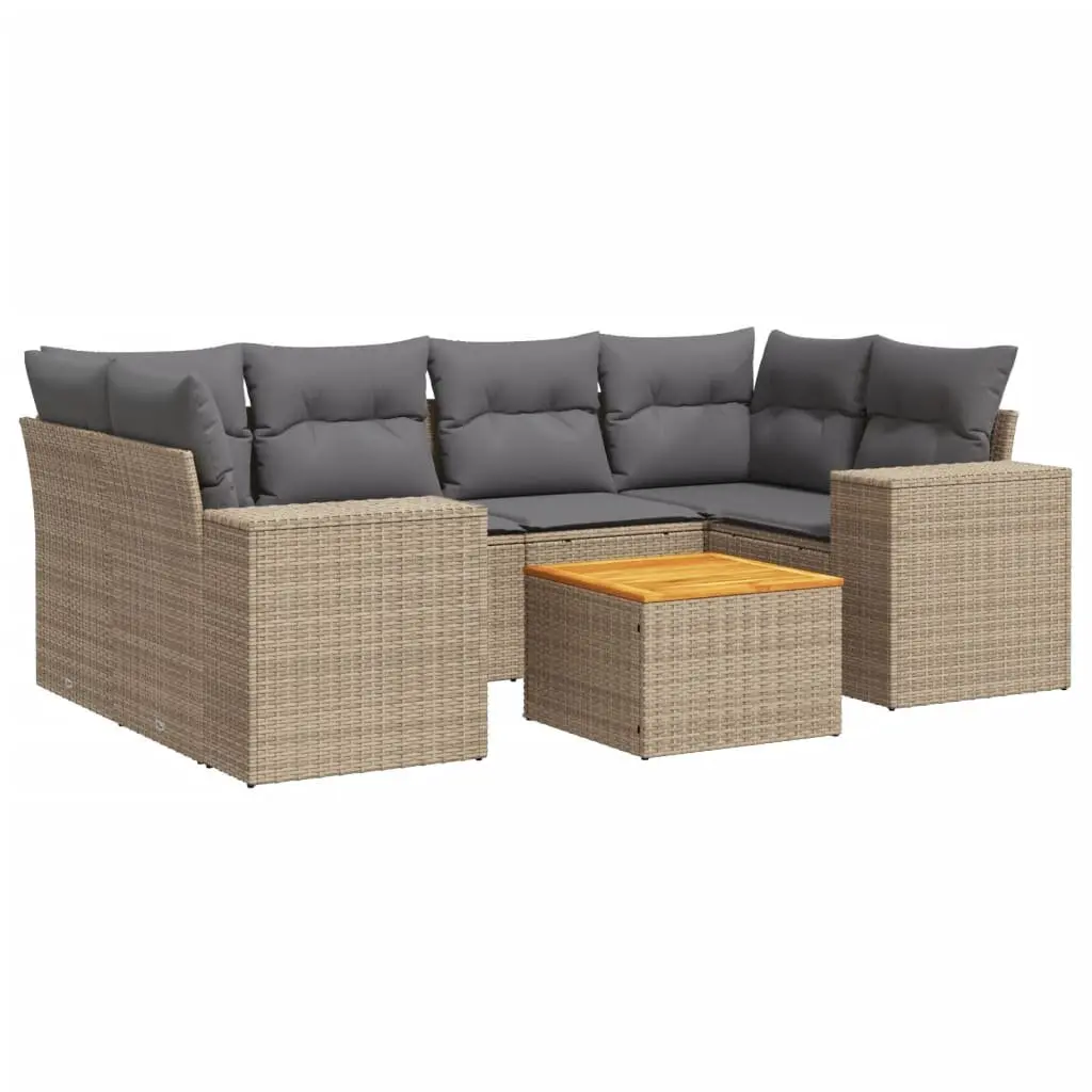 Garden Sofa Set 7 Piece Outdoor Furniture Patio Beige Poly Rattan with Cushions