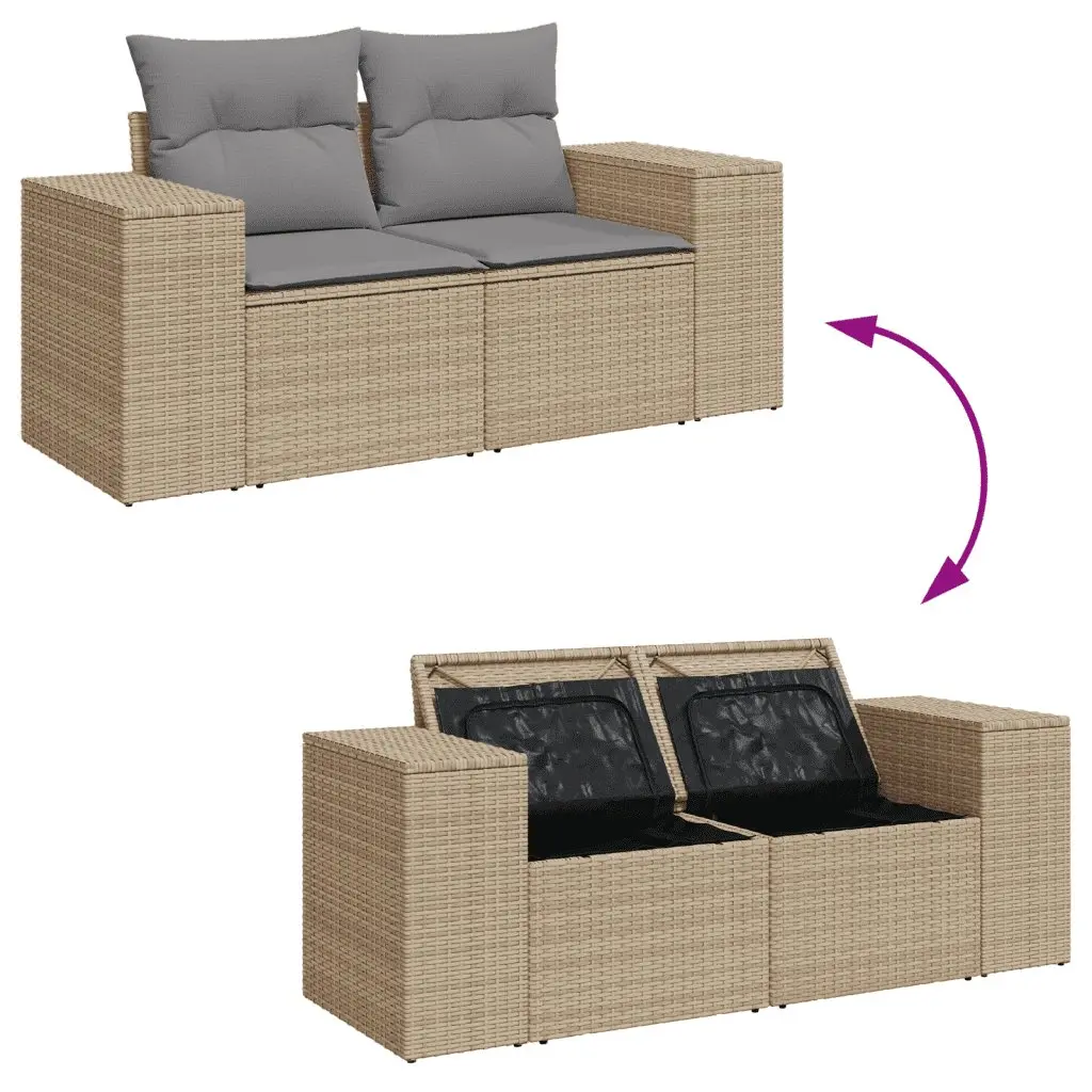 Garden Sofa Set 8 Piece Outdoor Furniture Beige Poly Rattan Patio Sectional
