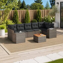 Garden Sofa Set 8 Piece Outdoor Furniture Grey Poly Rattan Modular with Cushions