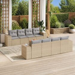9 Piece Garden Sofa Set with Storage Cushions Beige Outdoor Patio Furniture