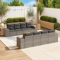 Garden Sofa Set 9 Piece Outdoor Furniture Grey Poly Rattan Modular Patio Seating