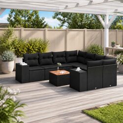 Garden Sofa Set 9 Piece Outdoor Furniture Patio Seating Black with Cushions