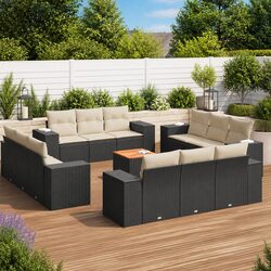 Garden Sofa Set 13 Piece Outdoor Patio Furniture Black Poly Rattan Modular