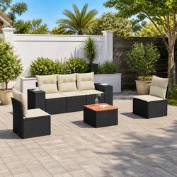 Garden Sofa Set 6 Piece Outdoor Furniture Black Poly Rattan with Cushions