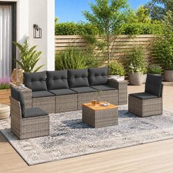 Garden Sofa Set 7 Piece Outdoor Furniture Grey Poly Rattan Modular Patio Seating