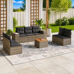 Garden Sofa Set 8 Piece Outdoor Furniture Grey Poly Rattan Modular Patio