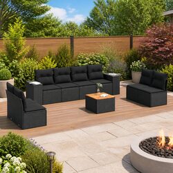 Garden Sofa Set 9 Piece Black Outdoor Furniture Patio Sectional with Cushions