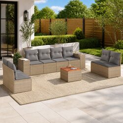 Garden Sofa Set 9 Piece Outdoor Furniture Beige Poly Rattan Modular Lounge with