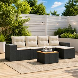 Garden Sofa Set 6 Piece Black Poly Rattan Outdoor Furniture Patio Cushions