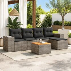 6 Piece Garden Sofa Set with Storage Cushions Grey Poly Rattan Outdoor Furniture