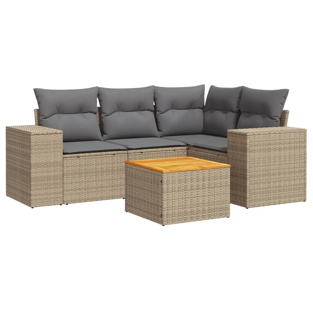 5 Piece Outdoor Garden Sofa Set with Storage Cushions Beige Rattan Patio