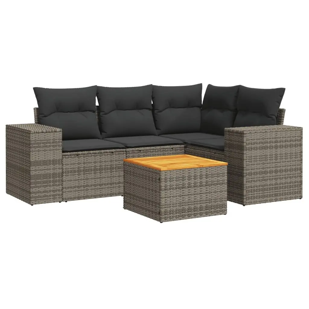 5 Piece Garden Sofa Set with Storage Cushions Grey Poly Rattan Outdoor Furniture