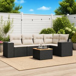 6 Piece Garden Sofa Set with Storage Cushions Black Outdoor Patio Furniture