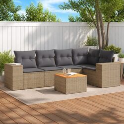 Garden Sofa Set 6 Piece Outdoor Furniture Beige Poly Rattan Patio Seating