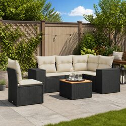 Garden Sofa Set 6 Piece Outdoor Furniture Black Poly Rattan Modular with